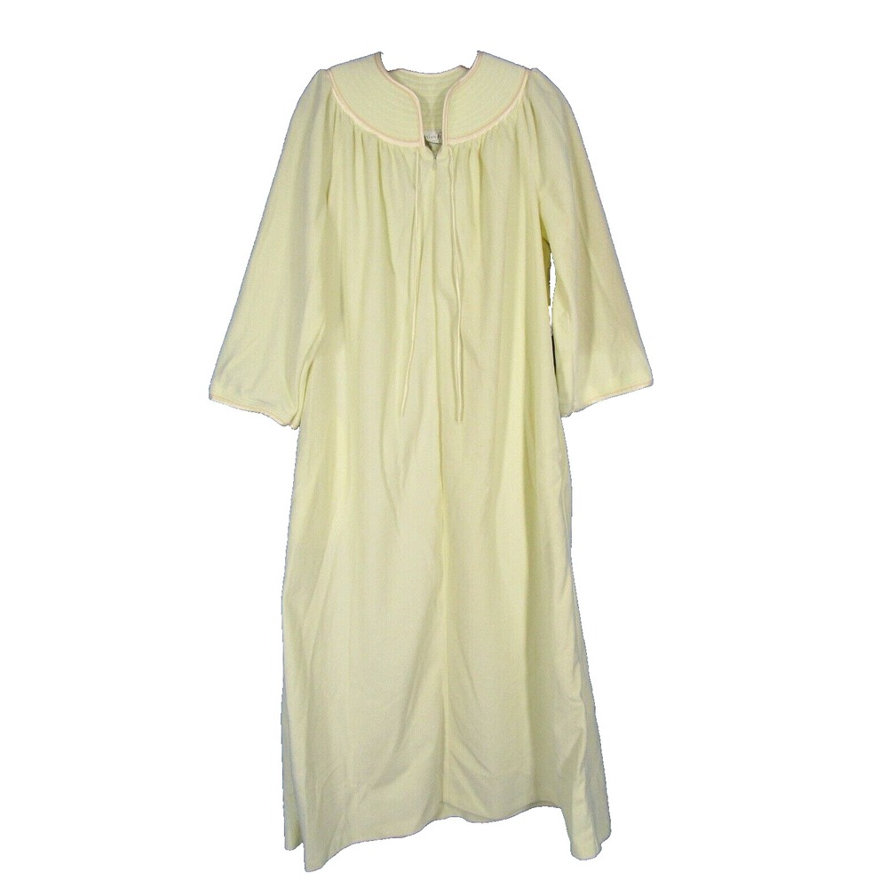 VTG EVELYN PEARSON Yellow FLEECE Half Zip QUILTED NECK House Coat LOUNGE ROBE L